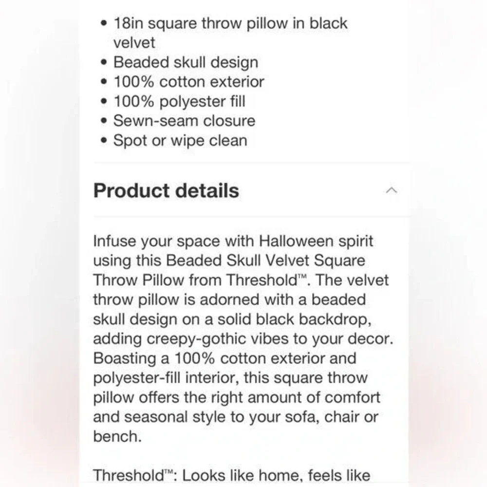 Target Threshold Square Beaded Skull Velvet Throw Pillow‎ Black